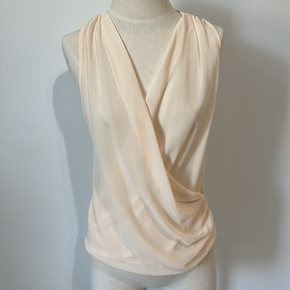 Tobi Sheer Blush Tank Top with Lace Back - S